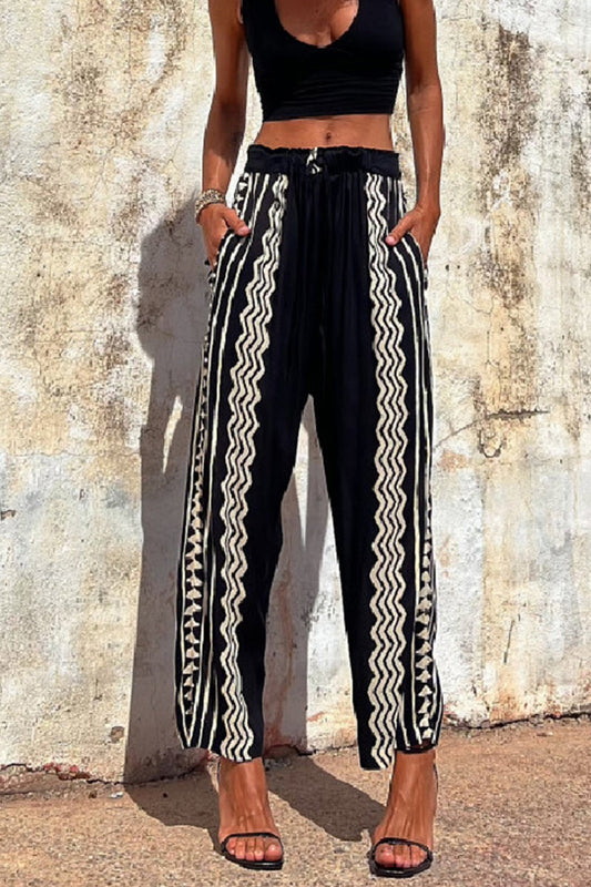 AS | Ležérní patchworkové kalhoty s geometrickým potiskem Harlan Patchwork Bottoms se středním pasem