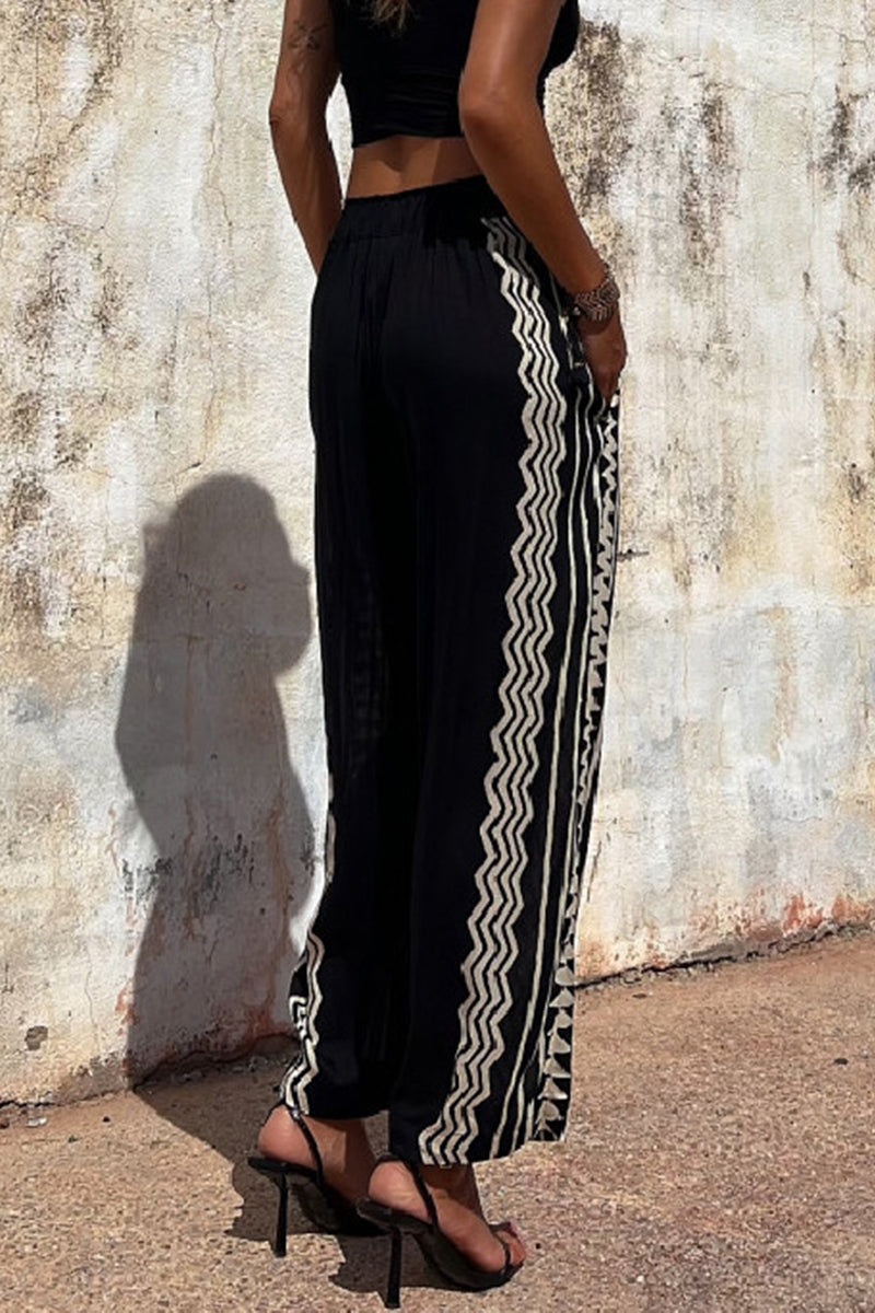 AS | Ležérní patchworkové kalhoty s geometrickým potiskem Harlan Patchwork Bottoms se středním pasem