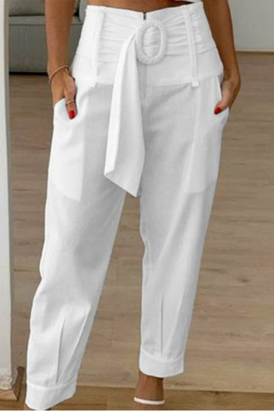 AS | Casual Solid Patchwork Regular High Waist Conventional Solid Colour Trousers (Kalhoty s vysokým pasem)