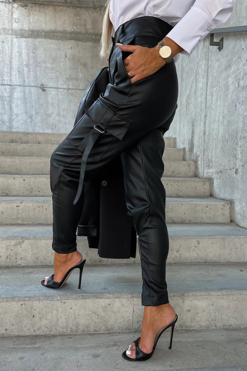 AS | Příležitostné pevné kapsy zip pravidelné vysoký pas tužka kalhoty (5 barev)