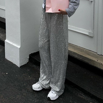 AS | Elegantní dámské kalhoty se širokými nohavicemi a flitry