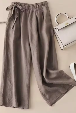 AS | Kalhoty rovného střihu s khaki mašlí a vysokým elastickým pasem