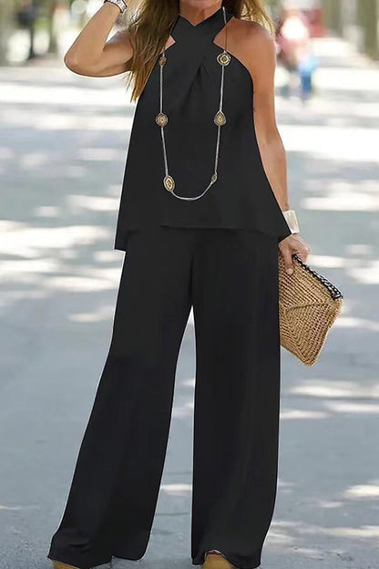 AS | Módní ležérní jednobarevné kalhoty bez rukávů se širokým výstřihem