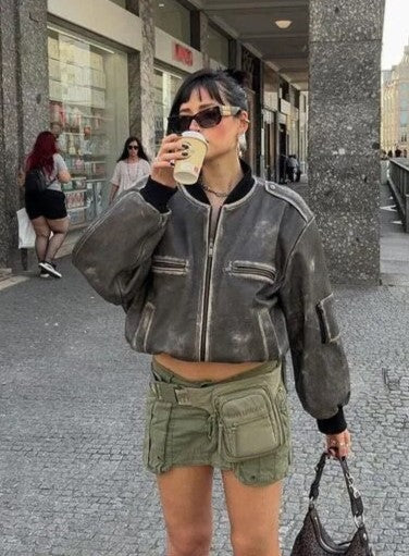 AS | Opraná vintage kožená bunda