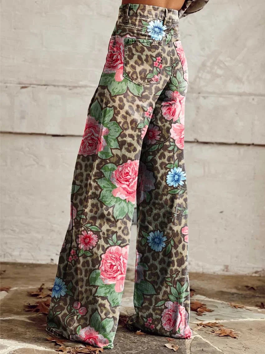 AS | Nia™ Stylové kalhoty panther s květinovým vzorem pro jedinečný vzhled