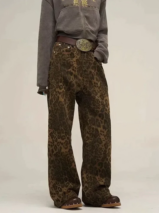 AS | Dámské vintage kalhoty volného střihu s leopardím vzorem