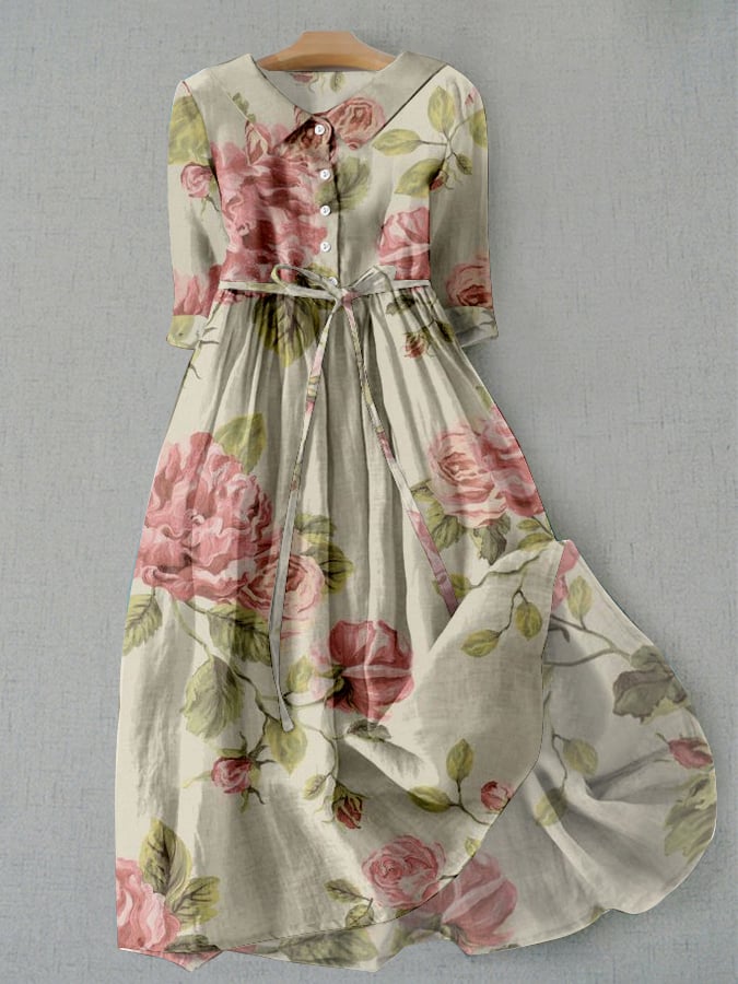 AS | Dámské Vintage botanické květinové design tisk krajka-up šaty