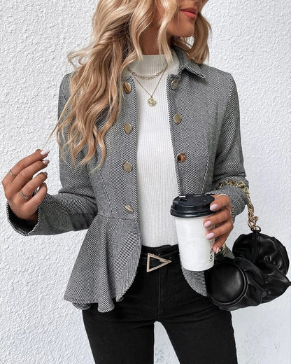 AS | Pruhované sako s knoflíky a nabíraným lemem, elegantní úzký střih