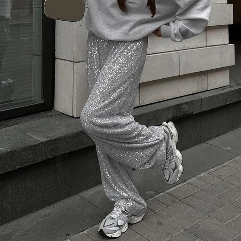 AS | Elegantní dámské kalhoty se širokými nohavicemi a flitry