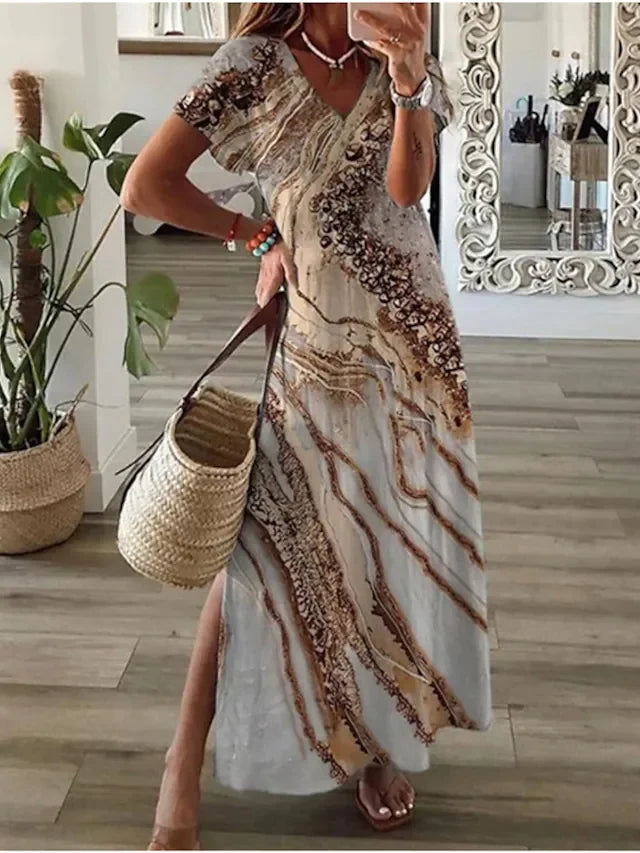 AS | Ležérní dámské šaty s potiskem a výstřihem do V