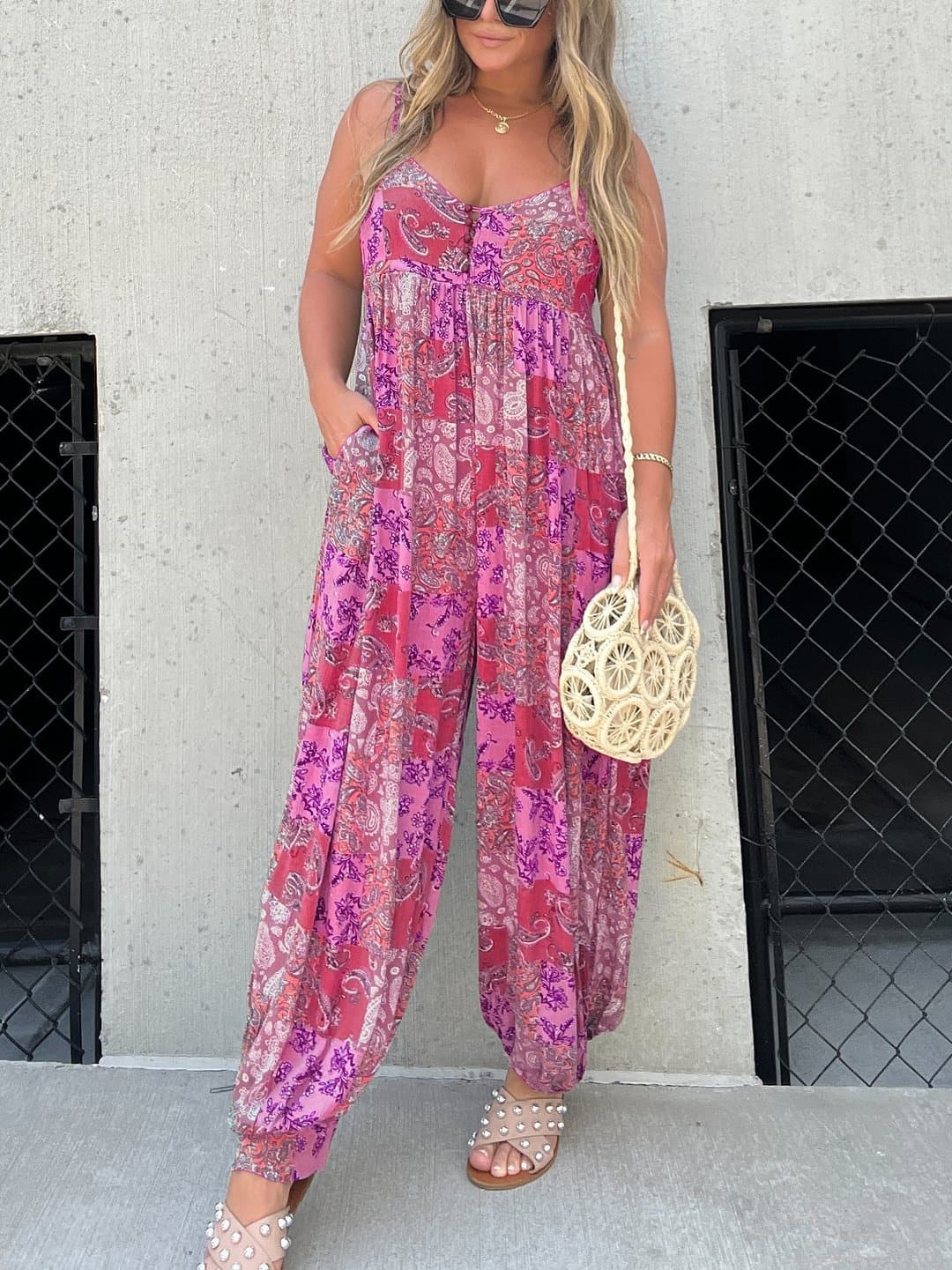 AS | Plus Size Patchwork Print Loose Jumpsuit (volný overal)