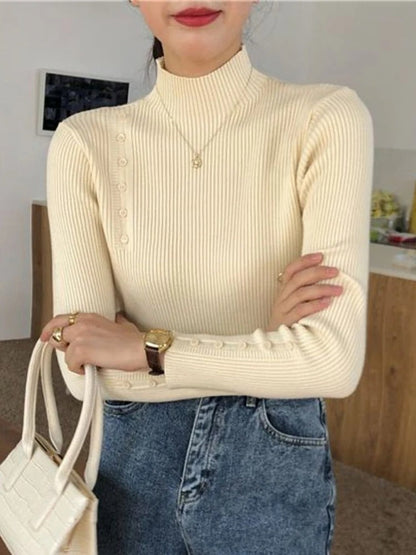 AS | MW - Elegantní svetr s ozdobnými knoflíky a stojáčkem