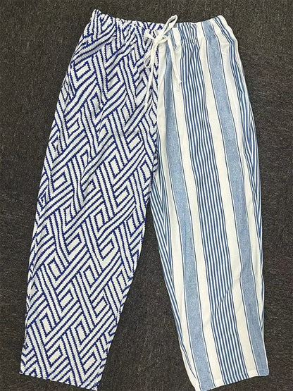 AS | Ležérní dámské kalhoty na knoflíky s pruhovaným potiskem