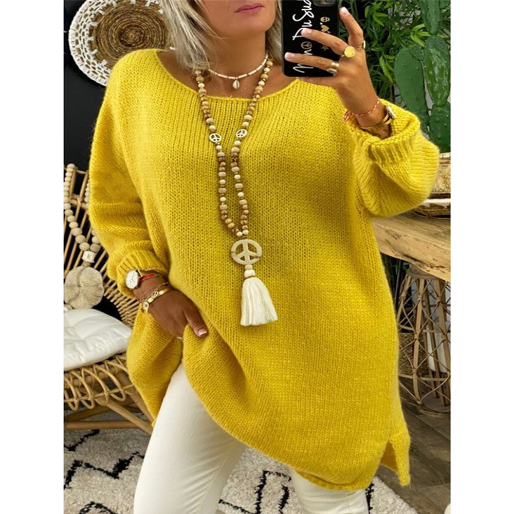 Casual Women Round Neck Knitting Loose Sweaters-Women Sweaters-Blue-S-Free Shipping Leatheretro