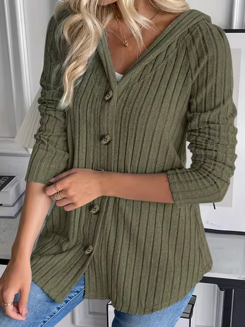 AS | Mikina s kapucí z žebrového úpletu a zapínáním na knoflíky