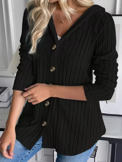 AS | Mikina s kapucí z žebrového úpletu a zapínáním na knoflíky