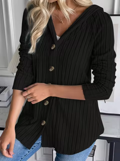 AS | Mikina s kapucí z žebrového úpletu a zapínáním na knoflíky