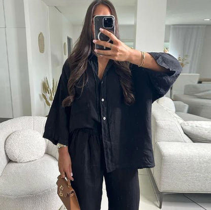 AS | Souprava a kalhoty s dlouhými rukávy z hedvábné bavlny