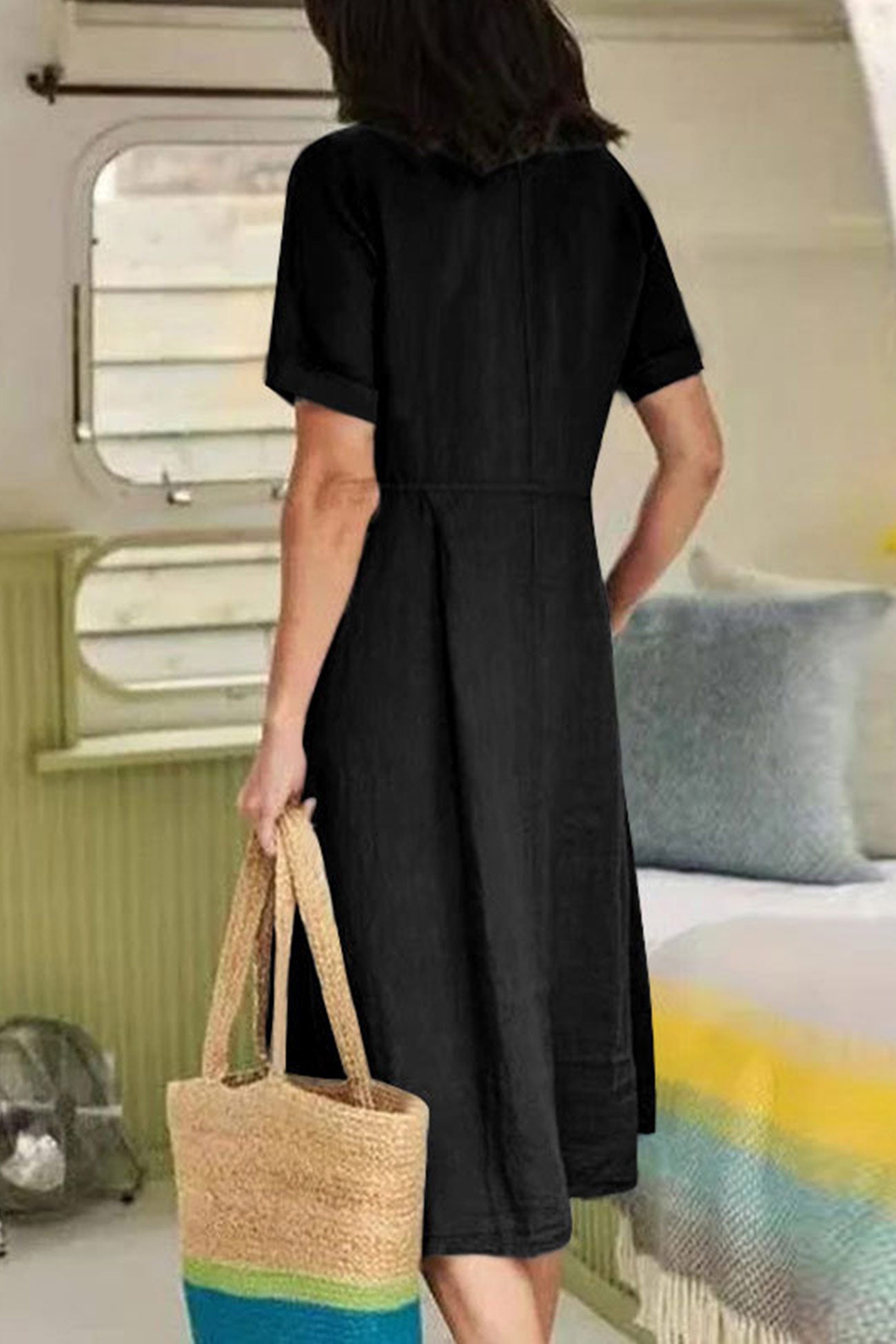 AS | Bavlněné plátěné šaty s knoflíky Midi Dress