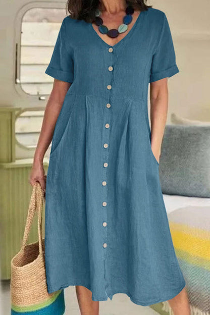 AS | Bavlněné plátěné šaty s knoflíky Midi Dress