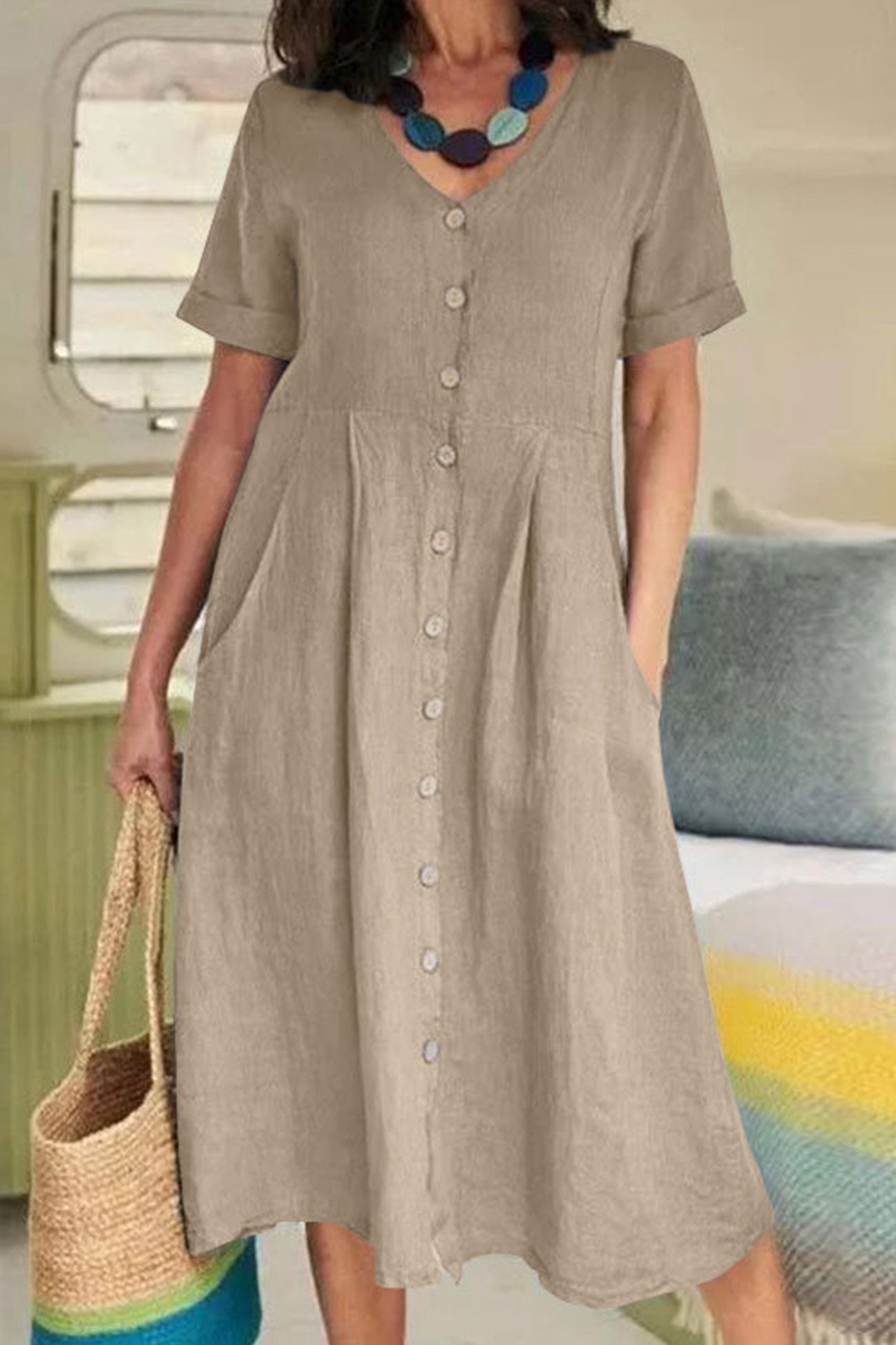 AS | Bavlněné plátěné šaty s knoflíky Midi Dress