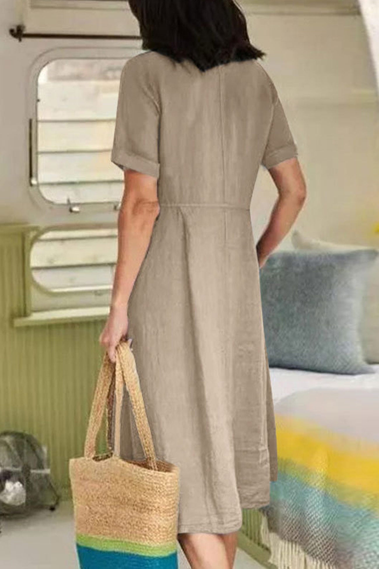 AS | Bavlněné plátěné šaty s knoflíky Midi Dress