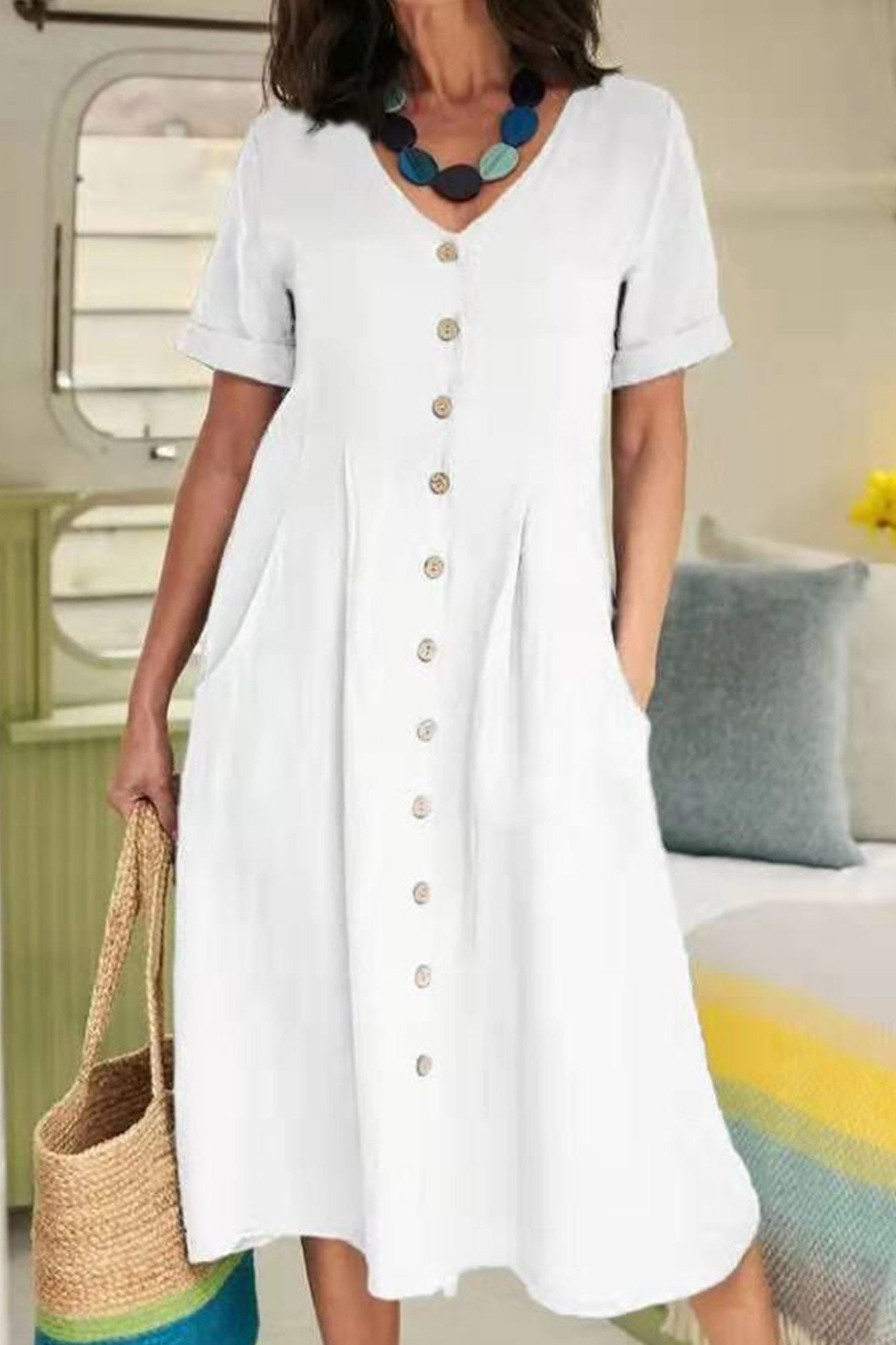 AS | Bavlněné plátěné šaty s knoflíky Midi Dress