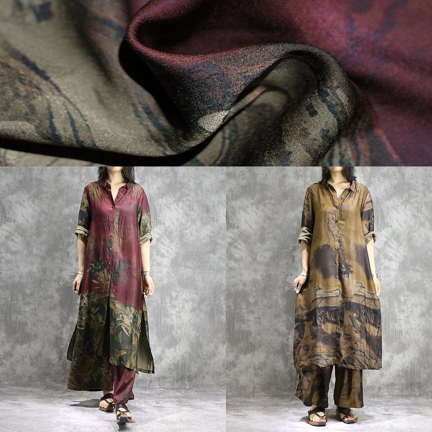 AS | Elegantní široké kalhoty hedvábné tuniky žluté dvoudílné plus velikost šaty letní potisky