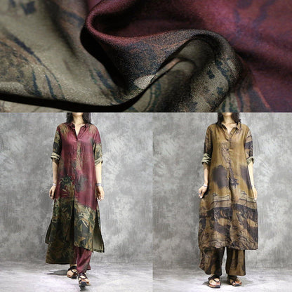 AS | Elegantní široké kalhoty hedvábné tuniky žluté dvoudílné plus velikost šaty letní potisky