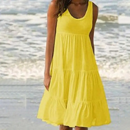 AS | Jocoo Jolee Women Causual O Neck Sleeveless Ruffle Mini Dress Boho Solid Beach Sundress Oversized Loose Dress 2023 Summer