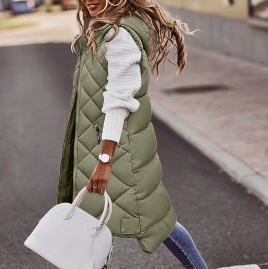 AS | Dlouhá dámská mikina s kapucí v puffer stylu