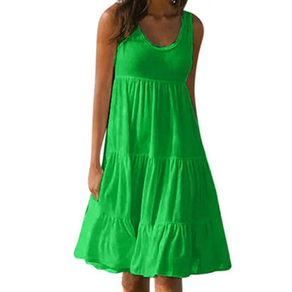 AS | Jocoo Jolee Women Causual O Neck Sleeveless Ruffle Mini Dress Boho Solid Beach Sundress Oversized Loose Dress 2023 Summer