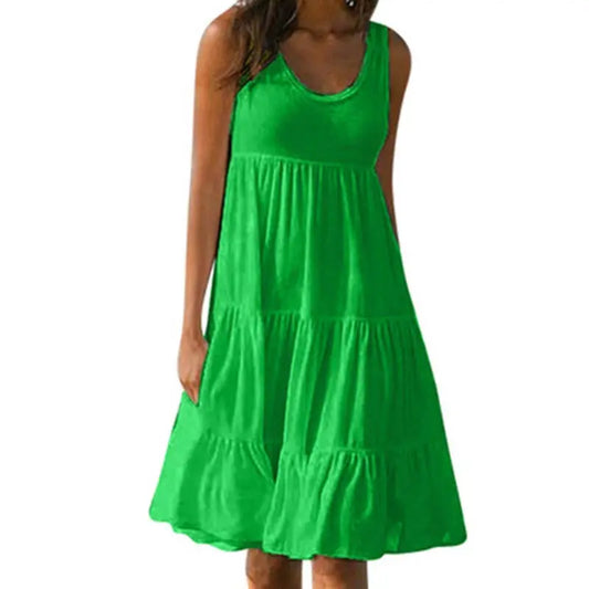 AS | Jocoo Jolee Women Causual O Neck Sleeveless Ruffle Mini Dress Boho Solid Beach Sundress Oversized Loose Dress 2023 Summer