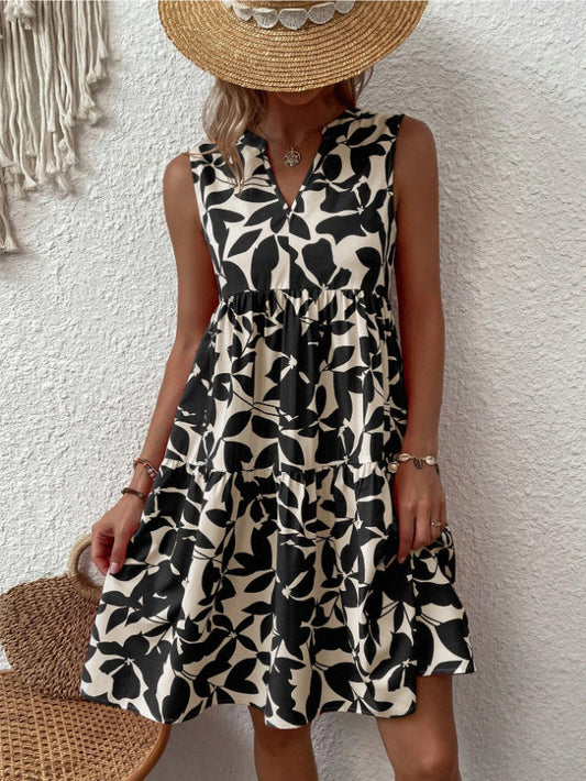 AS | Boho volné midi šaty bez rukávů se špičatým výstřihem