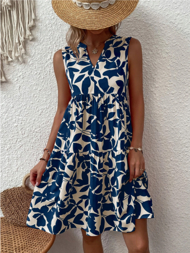 AS | Boho volné midi šaty bez rukávů se špičatým výstřihem