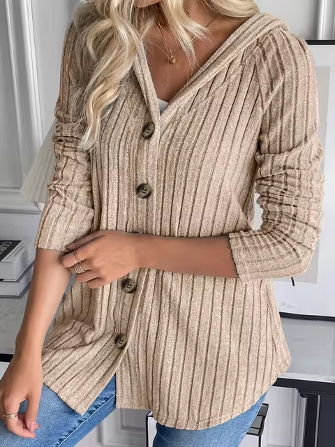 AS | Mikina s kapucí z žebrového úpletu a zapínáním na knoflíky