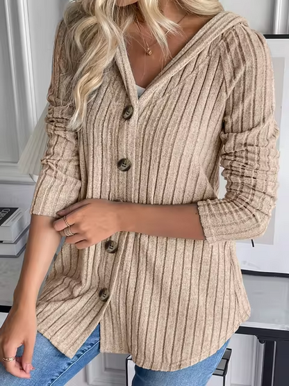 AS | Mikina s kapucí z žebrového úpletu a zapínáním na knoflíky