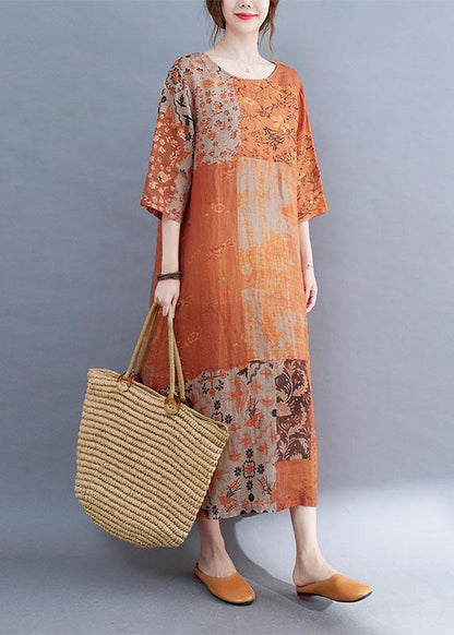 AS | Moderní barevný blok Volné O-Neck tisk Letní boční otevřené šaty s polovičními rukávy