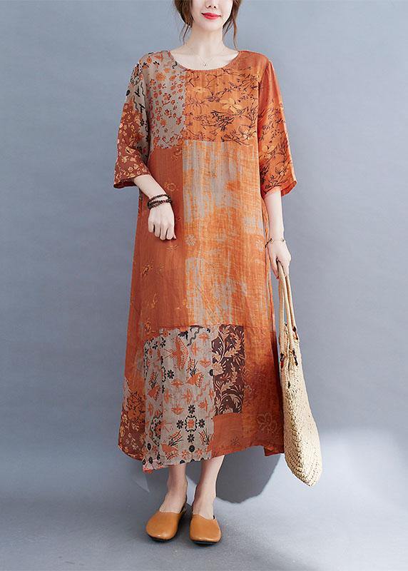 AS | Moderní barevný blok Volné O-Neck tisk Letní boční otevřené šaty s polovičními rukávy