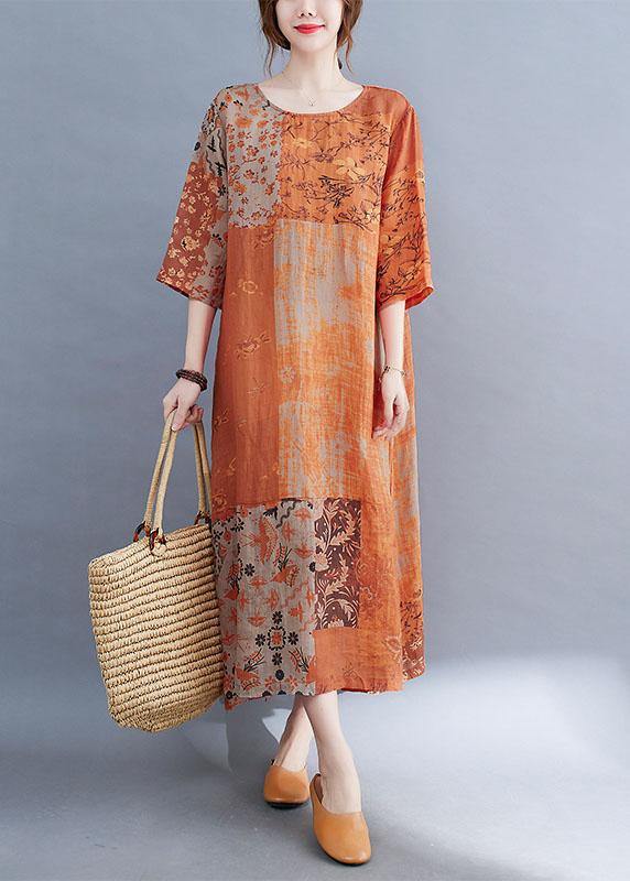 AS | Moderní barevný blok Volné O-Neck tisk Letní boční otevřené šaty s polovičními rukávy