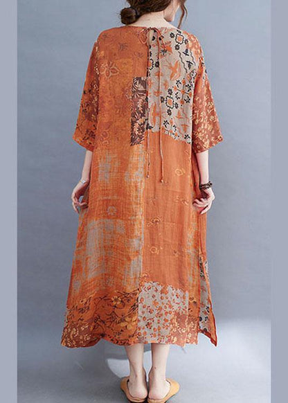 AS | Moderní barevný blok Volné O-Neck tisk Letní boční otevřené šaty s polovičními rukávy