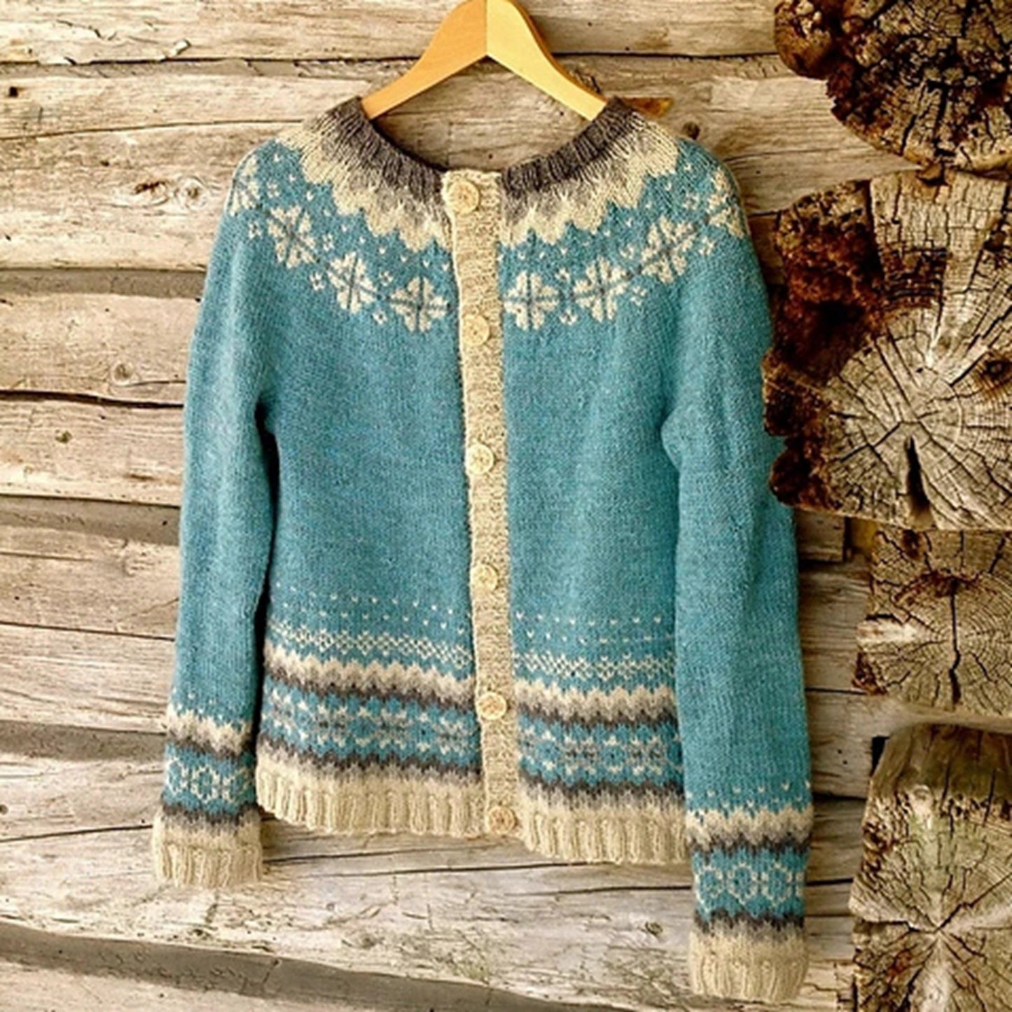 AS | Stylový svetr s etnickým vzorem a knoflíky
