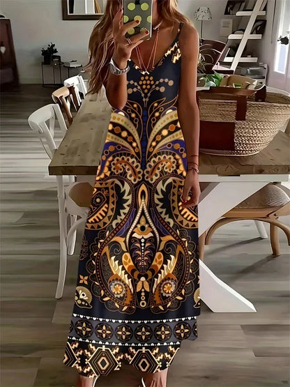 AS | Dámské nové havajské plážové šaty Letní módní sexy šaty bez rukávů dlouhé ohlávka 3D Vintage Butterfly Print Street Photo šaty