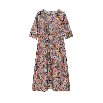 AS | 2024 Cross Border Spring and Summer Printed Round Neck Covered Head Mid Sleeves Loose Casual Bag in a Long Dress (Jarní a letní kříž s potiskem)