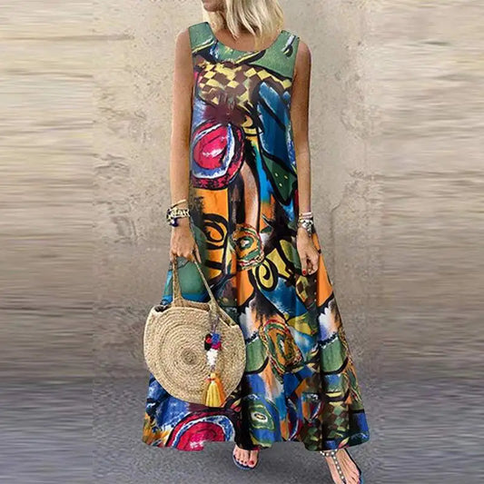 AS | ZANZEA České květinové tištěné šaty ženy Vintage bez rukávů O krku Beach Sundress Summer Femme Fashion Vestido Robe Sarafans