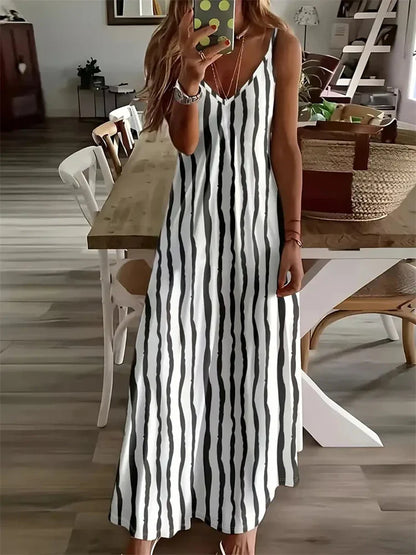 AS | Dámské nové havajské plážové šaty Letní módní sexy šaty bez rukávů dlouhé ohlávka 3D Vintage Butterfly Print Street Photo šaty