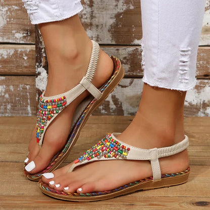 AS | Dámské korálky etnického stylu Boho T-strap Slip On