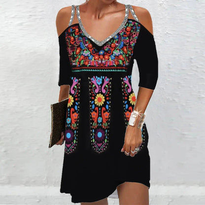 AS | Vintage ženy šaty letní etnický styl krátký rukáv topy móda volné A-linie sukně elegantní příležitostné Lady Holiday šaty