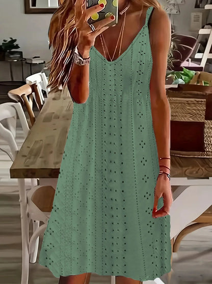 AS | 2024 AliExpress Evropa a Spojené státy Plus velikost ženy letní nový výstřih žakárové V-Neck popruh jednobarevné šaty