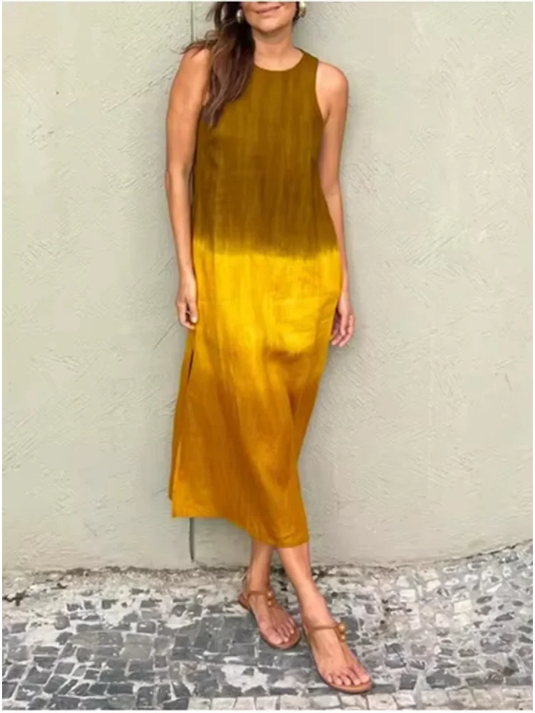 AS | Elegantní šaty s barevným gradientem dámské šaty bez rukávů módní volné šaty na dovolenou